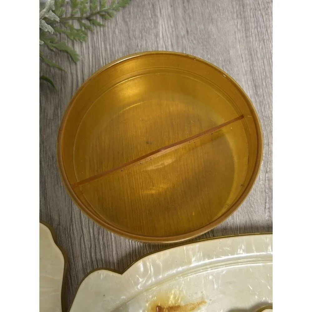 VTG Pyralin Celluloid Pearlized Vanity Set Tray Mirror Shoe Horn Powder Boxes